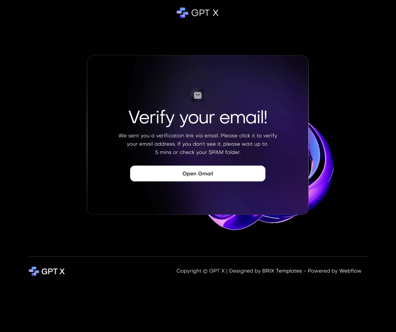 GPT X - Confirm Your Email Utility Page - AI & Machine Learning Webflow Template