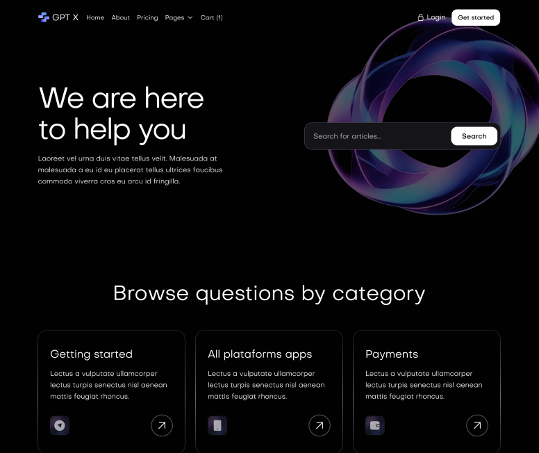 GPT X - Help Center Main Page - AI & Machine Learning Webflow Template