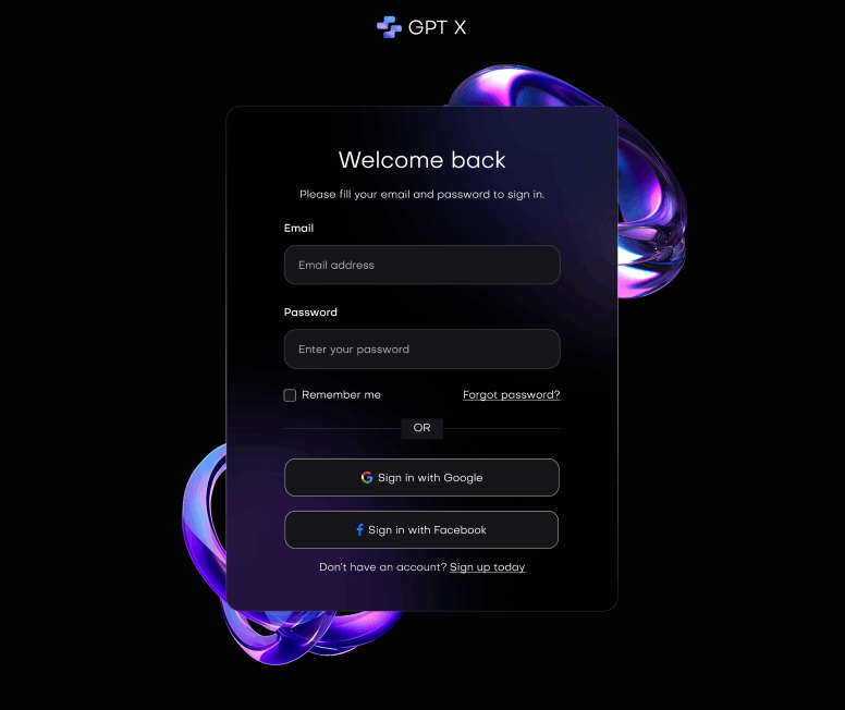 GPT X - Sign In Utility Page - AI & Machine Learning Webflow Template